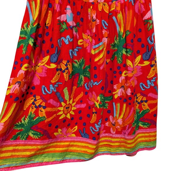 Maison d'Amelie Womens Size S Red Tropical Print Linen Rayon Pull On Midi Skirt - Picture 5 of 9